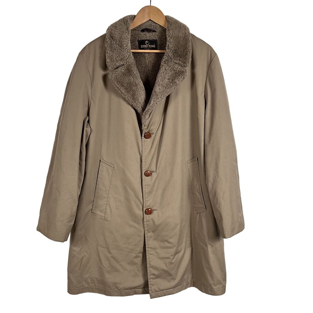 Zero King Trench Coat Mens 42R Faux Fur Lined USA VTG Overcoat Grandpa